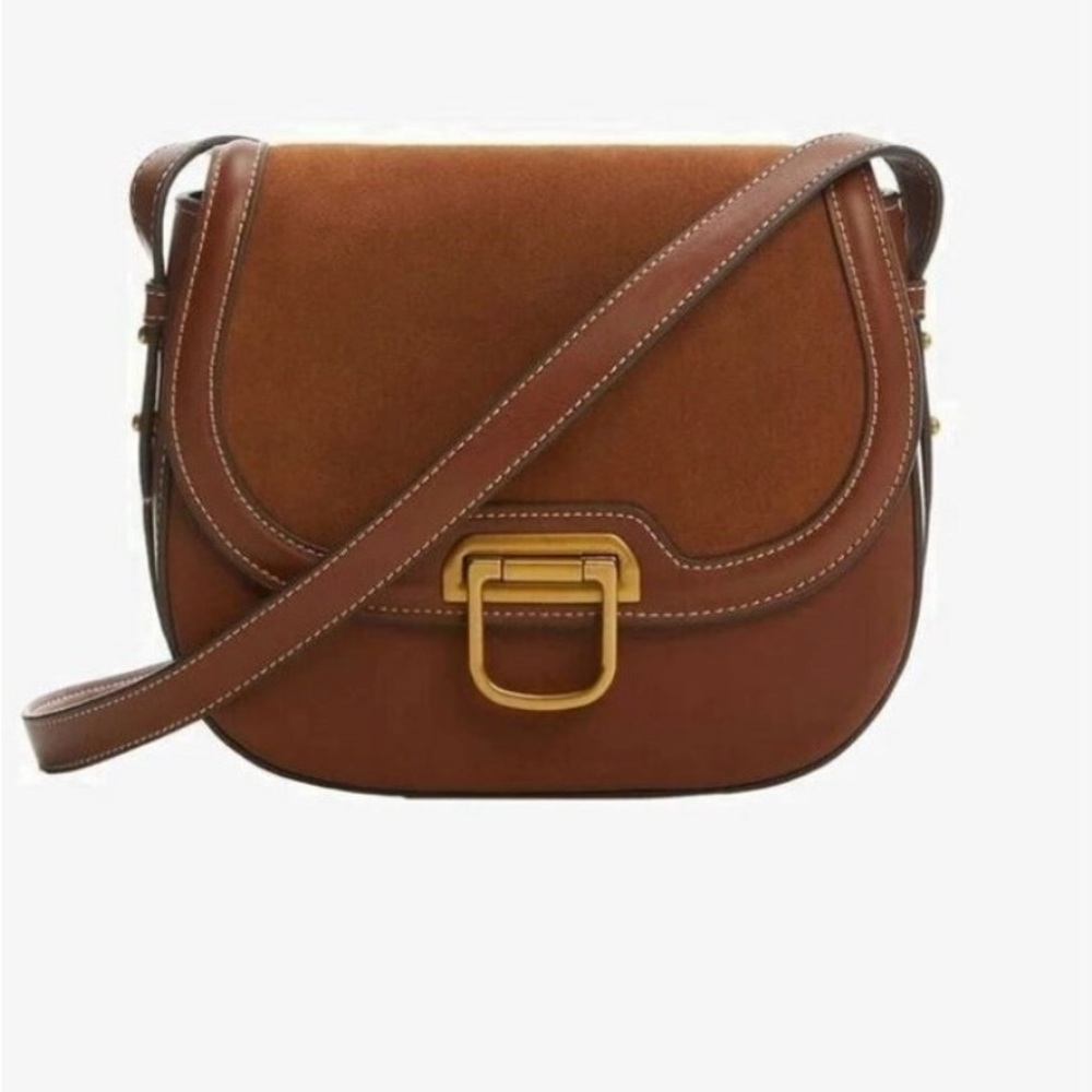 MANGO MNG Mara faux-leather crossbody bag purse with buckle - BROWN